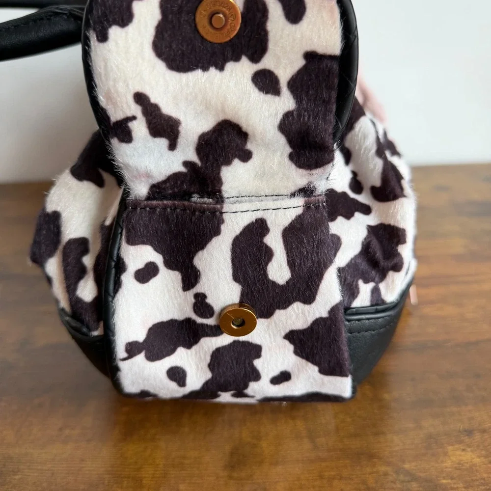 New Juicy Couture Romance Cow Satchel Shoulder Handbag Black Pink Bow Y2K Cute
